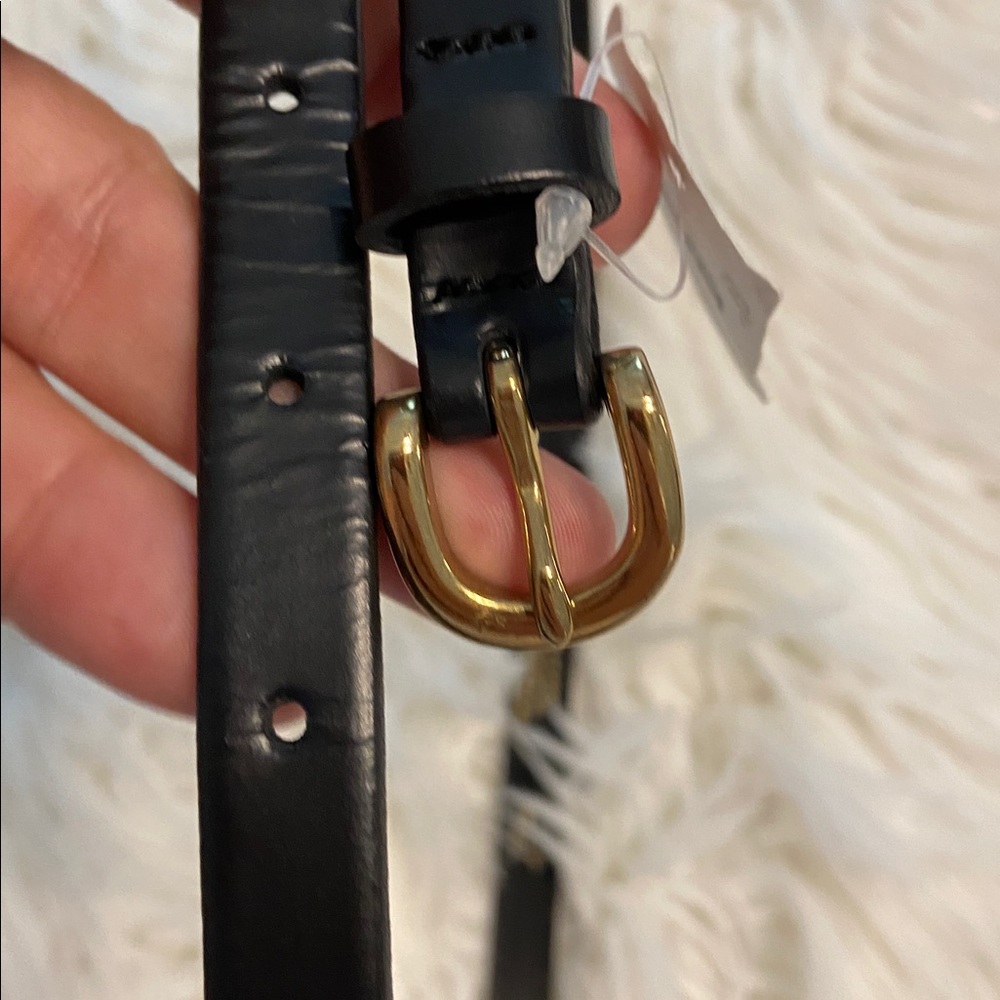 J. Crew Black Leather Belt with Gold Buckle size S length till first whole 30” - Picture 6 of 8